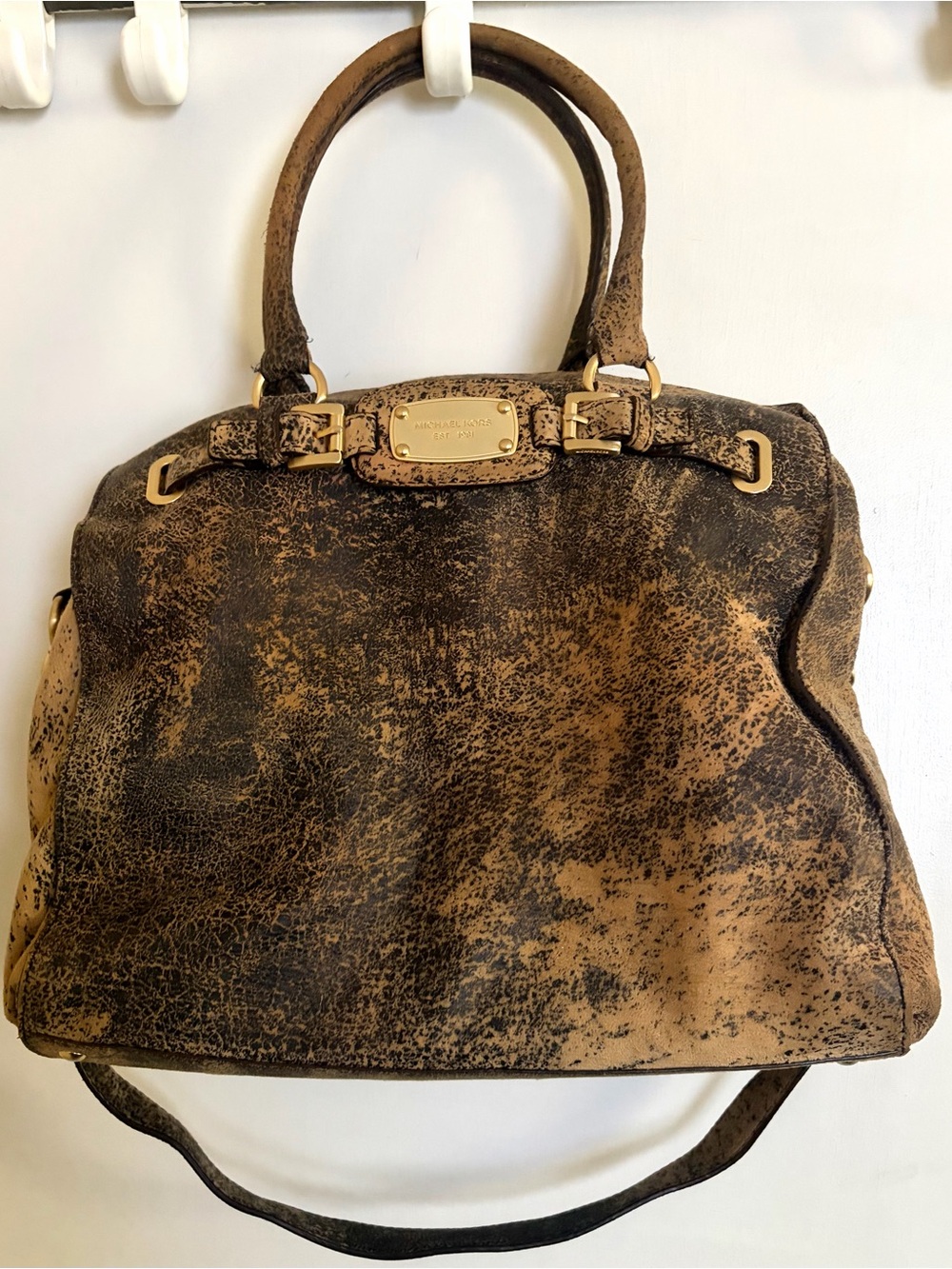 Michael Kors Brown Two-Tone Distressed Suede Satchel